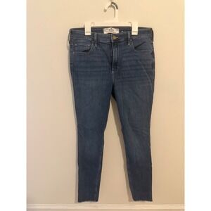 Hollister Curvy High Rise Super Skinny Jeans Medium Wash Blue Raw Hem 11S W30S